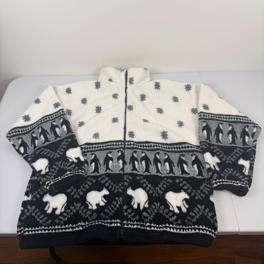 Mazmania Vintage Fleece Jacket Large Penguin Polar Bear Fair Isle Made in USA